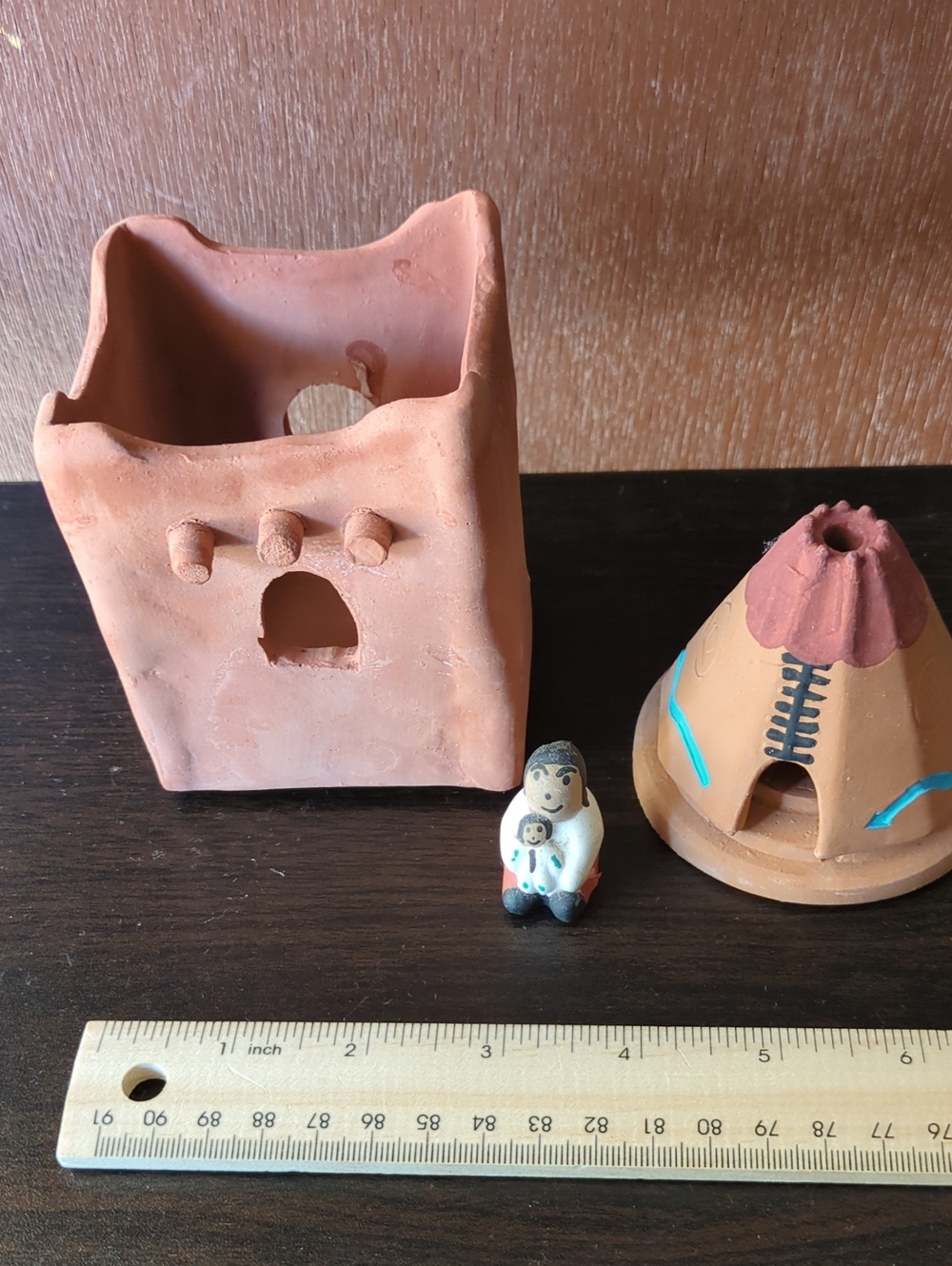 Handcrafted Terracotta Dwellings And Figurine Set.